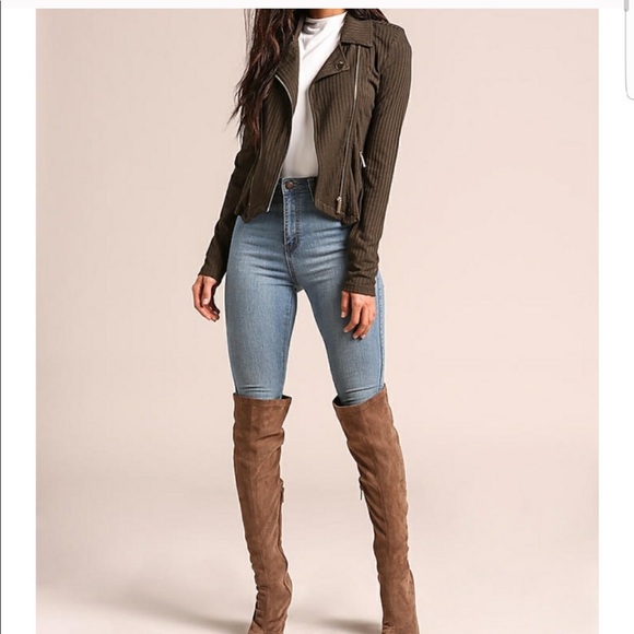 ♦️ LAST Olive Ribbed Multi Zip Military Jacket - Picture 3 of 6